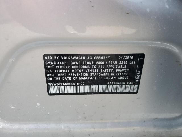 WVWBP7AN3GE518172 - 2016 VOLKSWAGEN CC BASE SILVER photo 12