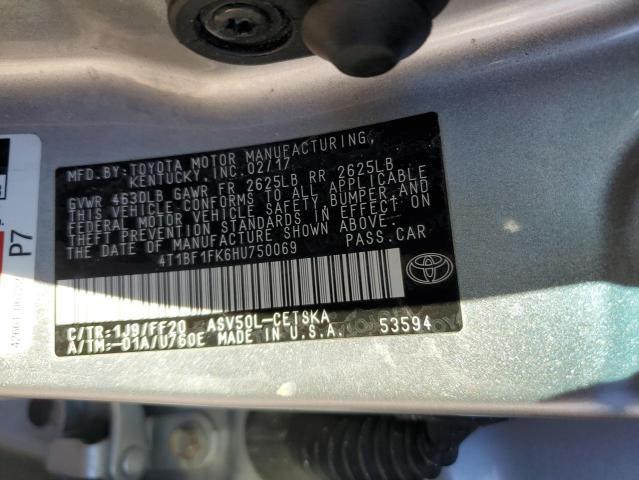 4T1BF1FK6HU750069 - 2017 TOYOTA CAMRY LE SILVER photo 12