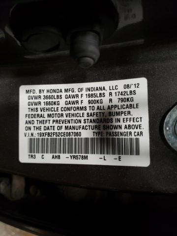 19XFB2F52CE087060 - 2012 HONDA CIVIC LX GRAY photo 12