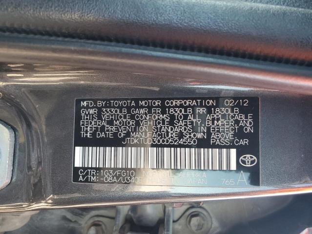 JTDKTUD30CD524550 - 2012 TOYOTA YARIS GRAY photo 12