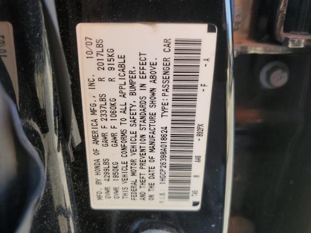 1HGCP26398A018624 - 2008 HONDA ACCORD LX BLACK photo 12