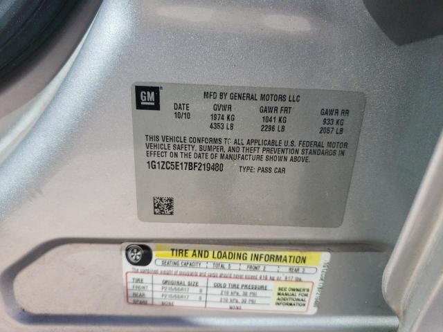 1G1ZC5E17BF219480 - 2011 CHEVROLET MALIBU 1LT 银色 照片 12