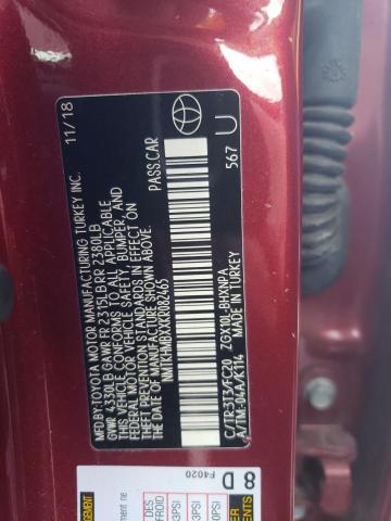 NMTKHMBXXKR082465 - 2019 TOYOTA C-HR XLE MAROON photo 12