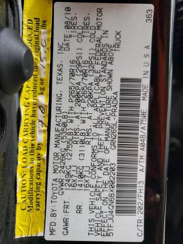 5TFJU4GN6BX002203 - 2011 TOYOTA TACOMA DOUBLE CAB PRERUNNER BLACK photo 12