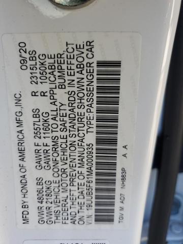 19UUB5F61MA000935 - 2021 ACURA TLX ADVANCE WHITE photo 12