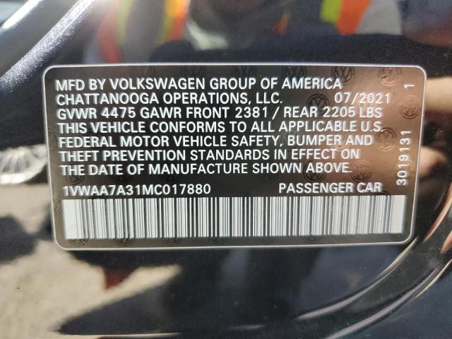 1VWAA7A31MC017880 - 2021 VOLKSWAGEN PASSAT S BLACK photo 12