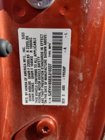 5J6YH18583L010337 - 2003 HONDA ELEMENT EX ORANGE photo 12