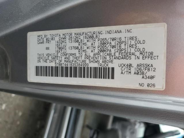 5TBBT44183S384999 - 2003 TOYOTA TUNDRA ACCESS CAB SR5 SILVER photo 12