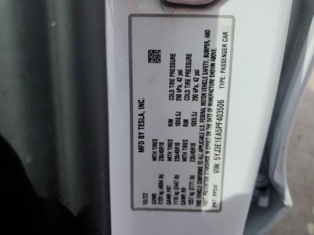 5YJ3E1EA5PF403506 - 2023 TESLA MODEL 3 WHITE photo 12