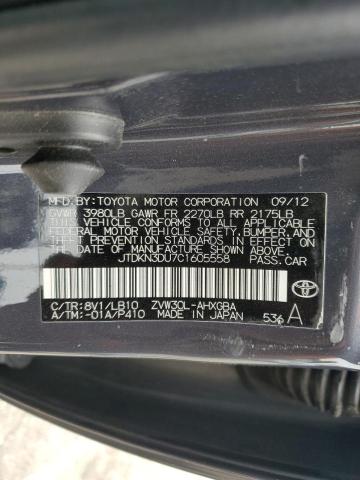 JTDKN3DU7C1605558 - 2012 TOYOTA PRIUS CHARCOAL photo 13