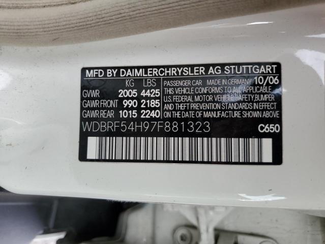 WDBRF54H97F881323 - 2007 MERCEDES-BENZ C 280 WHITE photo 12