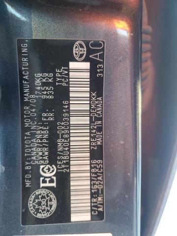 2T1BU40E89C039146 - 2009 TOYOTA COROLLA BASE GRAY photo 12