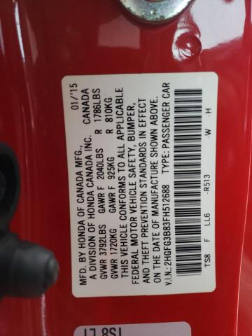 2HGFG3B83FH512688 - 2015 HONDA CIVIC EX RED photo 12