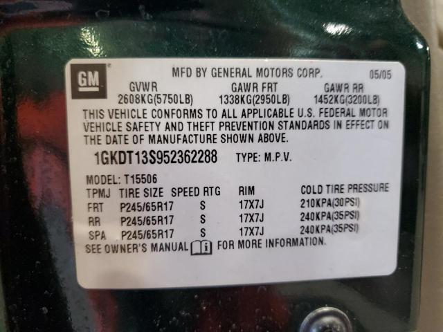 1GKDT13S952362288 - 2005 GMC ENVOY GREEN photo 13