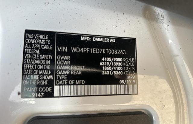 WD4PF1ED7KT008263 - 2019 MERCEDES-BENZ SPRINTER 2500/3500 WHITE photo 10