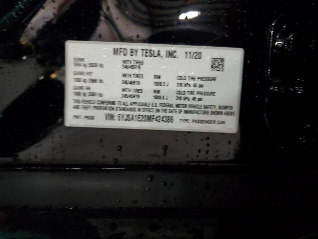 5YJSA1E20MF424386 - 2021 TESLA MODEL S Սև լուսանկար 12