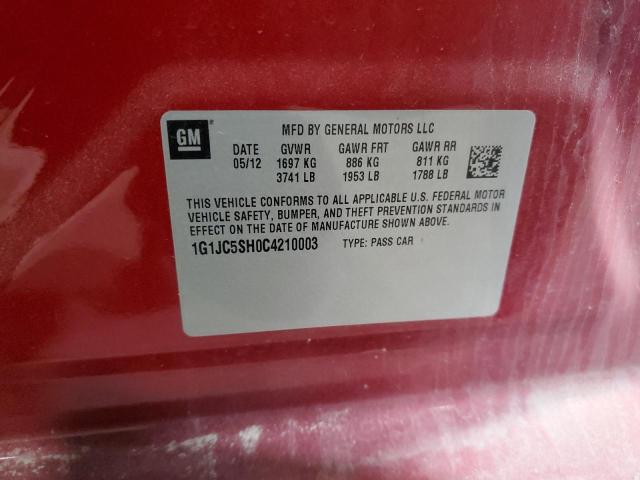 1G1JC5SH0C4210003 - 2012 CHEVROLET SONIC LT RED photo 13