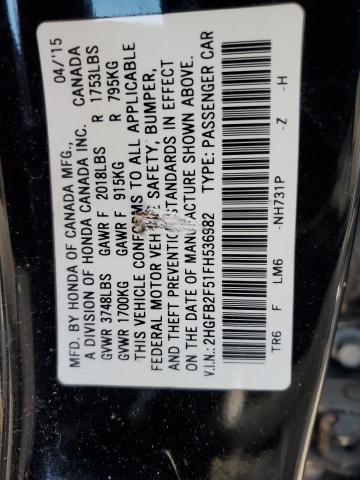 2HGFB2F51FH536982 - 2015 HONDA CIVIC LX BLACK photo 12