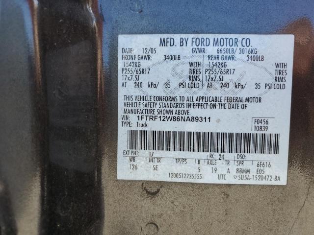 1FTRF12W86NA89311 - 2006 FORD F150 CHARCOAL photo 12