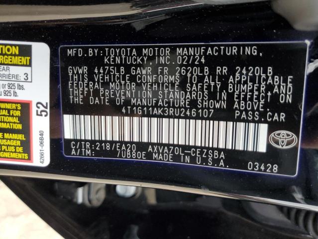 4T1G11AK3RU246107 - 2024 TOYOTA CAMRY SE NIGHT SHADE BLACK photo 12