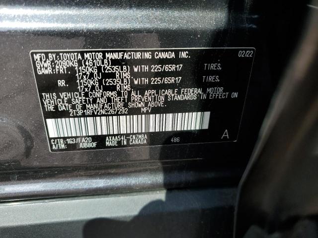 2T3P1RFV2NC267292 - 2022 TOYOTA RAV4 XLE GRAY photo 13