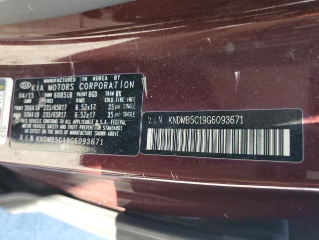 KNDMB5C19G6093671 - 2016 KIA SEDONA LX BURGUNDY photo 13