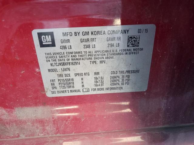 KL7CJNSBXFB162914 - 2015 CHEVROLET TRAX LTZ RED photo 13