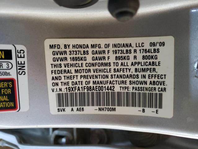 19XFA1F98AE001442 - 2010 HONDA CIVIC EXL SILVER photo 12