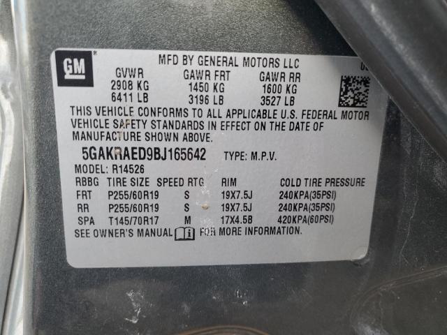 5GAKRAED9BJ165642 - 2011 BUICK ENCLAVE CX GRAY photo 12