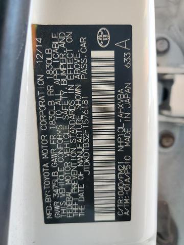 JTDKDTB32F1576181 - 2015 TOYOTA PRIUS C WHITE photo 12