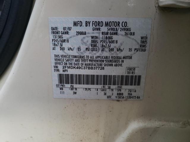 2FMDK49C37BB37728 - 2007 FORD EDGE SEL PLUS WHITE photo 12