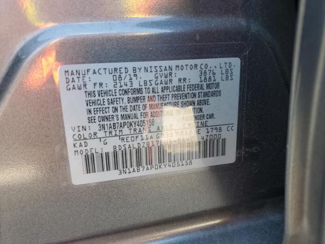 3N1AB7AP0KY405158 - 2019 NISSAN SENTRA S 灰色 照片 12