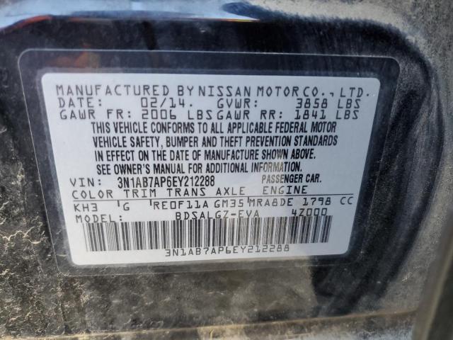 3N1AB7AP6EY212288 - 2014 NISSAN SENTRA S BLACK photo 12