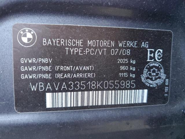 WBAVA33518K055985 - 2008 BMW 328 I GRAY photo 12