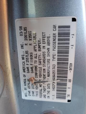 1HGCP36848A051743 - 2008 HONDA ACCORD EXL SILVER photo 12