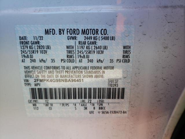 2FMPK4G98NBA96451 - 2022 FORD EDGE SE WHITE photo 13