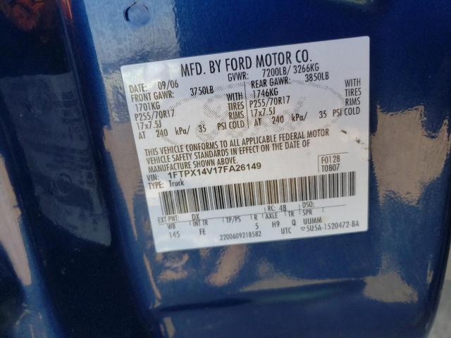 1FTPX14V17FA26149 - 2007 FORD F150 BLUE photo 12