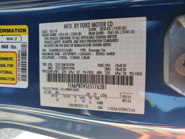1FA6P8TH5J5176381 - 2018 FORD MUSTANG BLUE photo 12