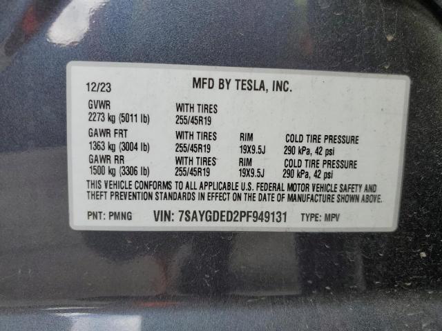 7SAYGDED2PF949131 - 2023 TESLA MODEL Y 灰色 照片 12