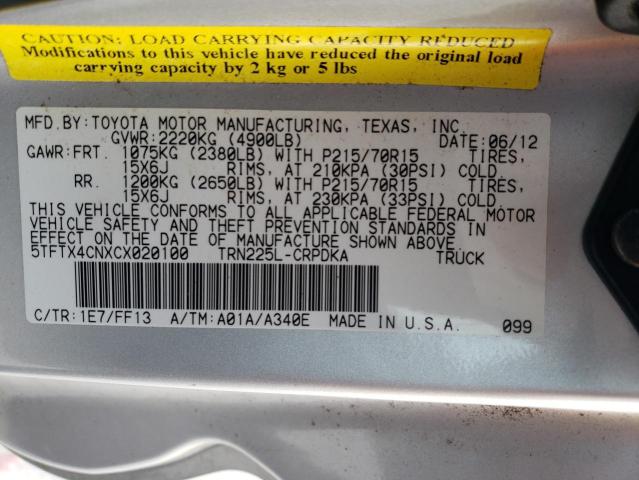 5TFTX4CNXCX020100 - 2012 TOYOTA TACOMA ACCESS CAB Күміс фото 12