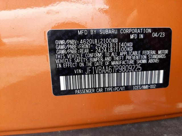 JF1VBAA67P9809225 - 2023 SUBARU WRX ORANGE photo 13