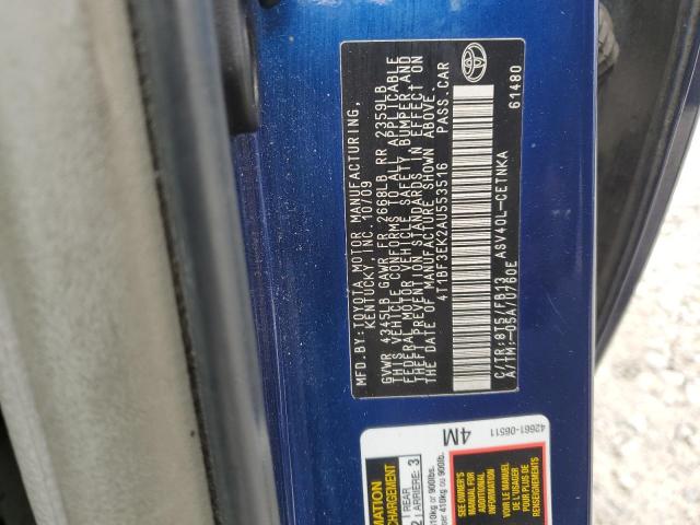 4T1BF3EK2AU553516 - 2010 TOYOTA CAMRY BASE BLUE photo 13