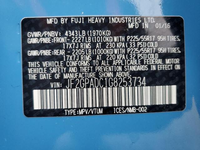 JF2GPADC1G8253734 - 2016 SUBARU CROSSTREK PREMIUM ლურჯი ფოტო 13