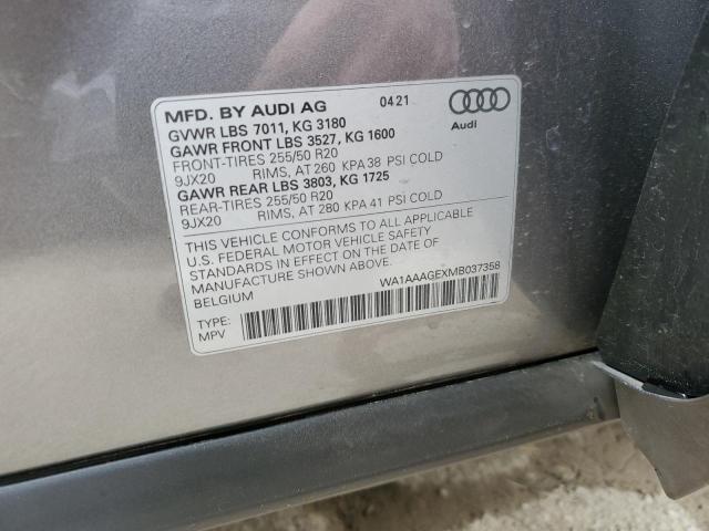 WA1AAAGEXMB037358 - 2021 AUDI E-TRON PREMIUM GRAY photo 14