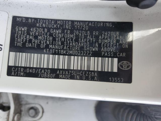 4T1T11BK2MU023272 - 2021 TOYOTA CAMRY SE WHITE photo 13