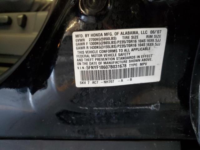 5FNYF18607B031678 - 2007 HONDA PILOT EXL BLACK photo 13