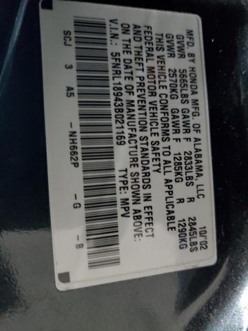 5FNRL18943B021169 - 2003 HONDA ODYSSEY EXL BLUE photo 13