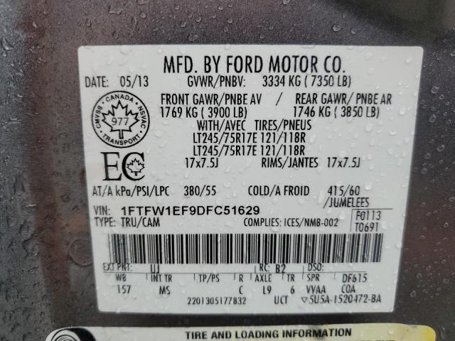 1FTFW1EF9DFC51629 - 2013 FORD f150 super SUPERCREW GRAY photo 12