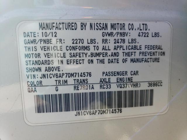 JN1CV6AP7DM714576 - 2013 INFINITI G37 BASE WHITE photo 12