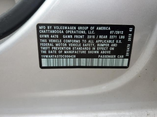 1VWAH7A37DC006426 - 2013 VOLKSWAGEN PASSAT S SILVER photo 12